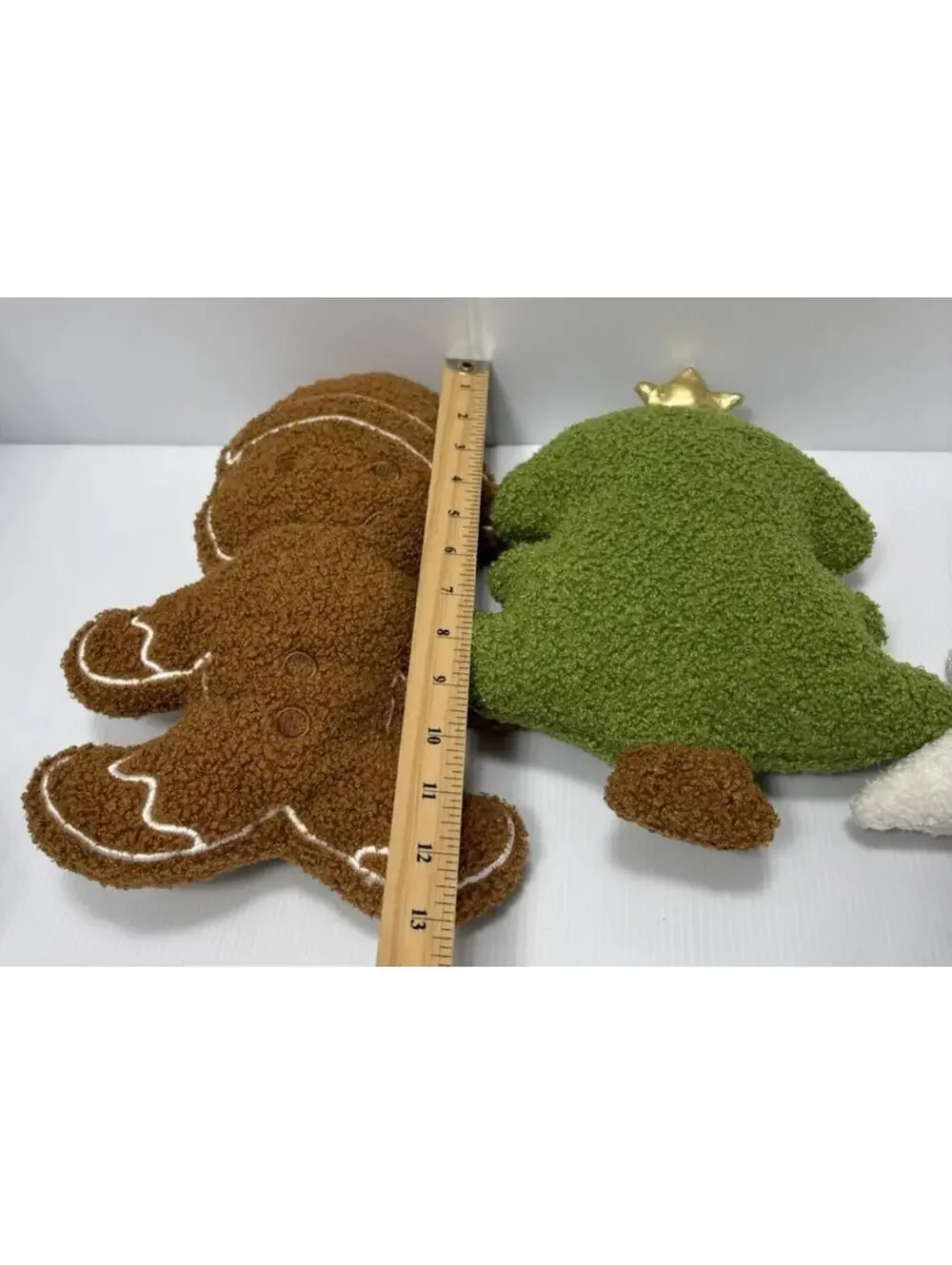 3pc Christmas Plush Throw Pillow Set Gingerbread Man Green White Trees Soft New